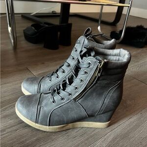 Stylish Gray Wedge Ankle Boots